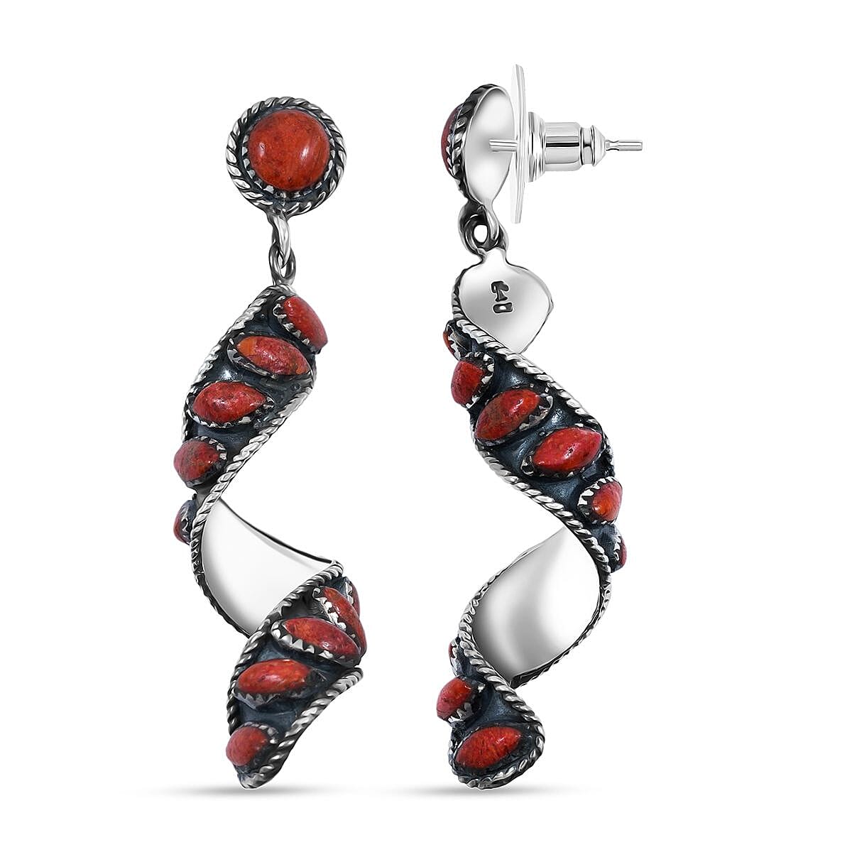 shop lc Santa Fe Style Red Coral Earrings in Sterling Silver
