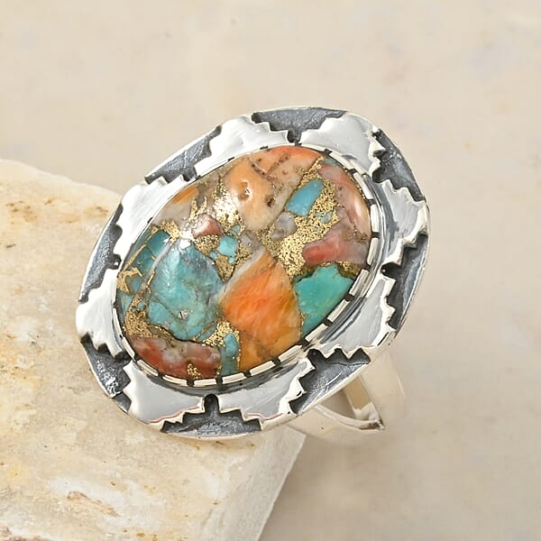 Shop Lc Santa Fe Style Spiny Turquoise 10.00 Ctw Ring In Sterling Silver (Size 10.0)