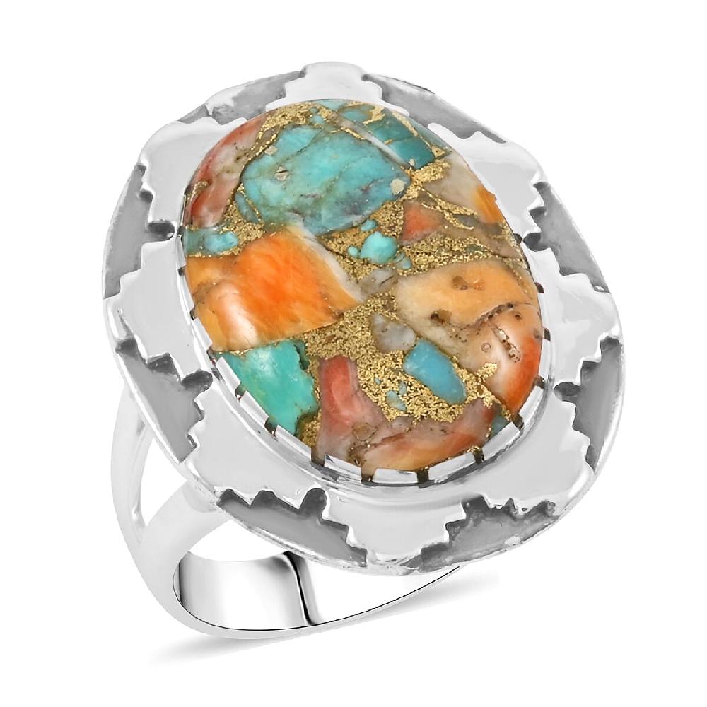 shop lc Santa Fe Style Spiny Turquoise 10.00 ctw Ring in Sterling Silver (Size 10.0)