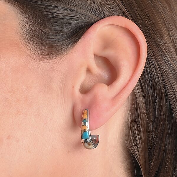 Shop Lc Santa Fe Style Spiny Turquoise 2.00 Ctw Earrings In Sterling Silver