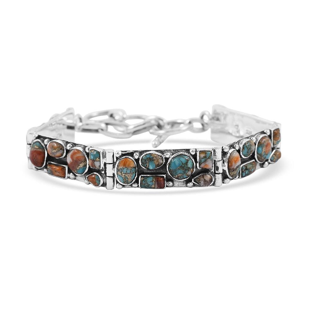 shop lc Santa Fe Style Spiny Turquoise 37.50 ctw Mosaic Legacy Bracelet in Sterling Silver (6.50-7.50In)