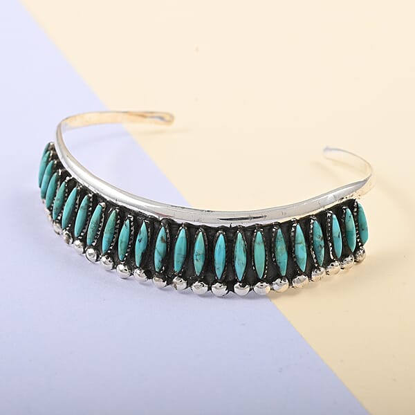 Shop Lc Santa Fe Style Turquoise Cuff Bracelet In Sterling Silver (7.00 In) 15 Grams 1.25 Ctw