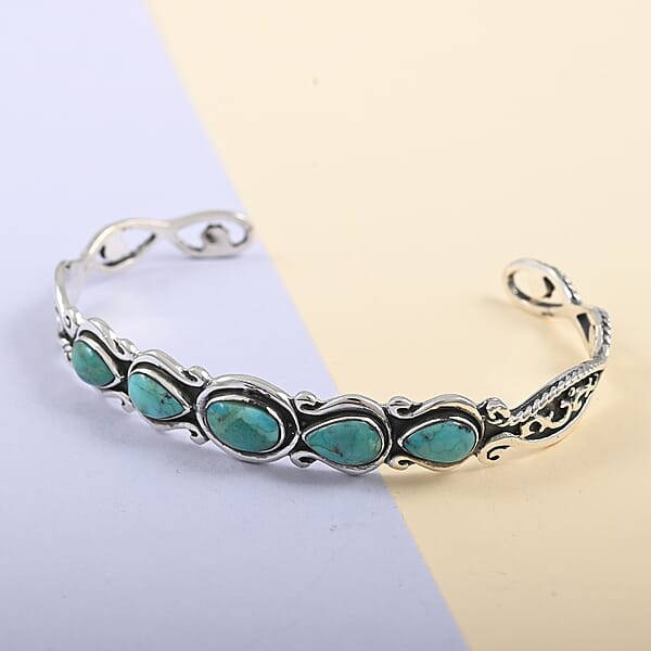Shop Lc Santa Fe Style Turquoise Cuff Bracelet In Sterling Silver (7.00 In) 2.50 Ctw