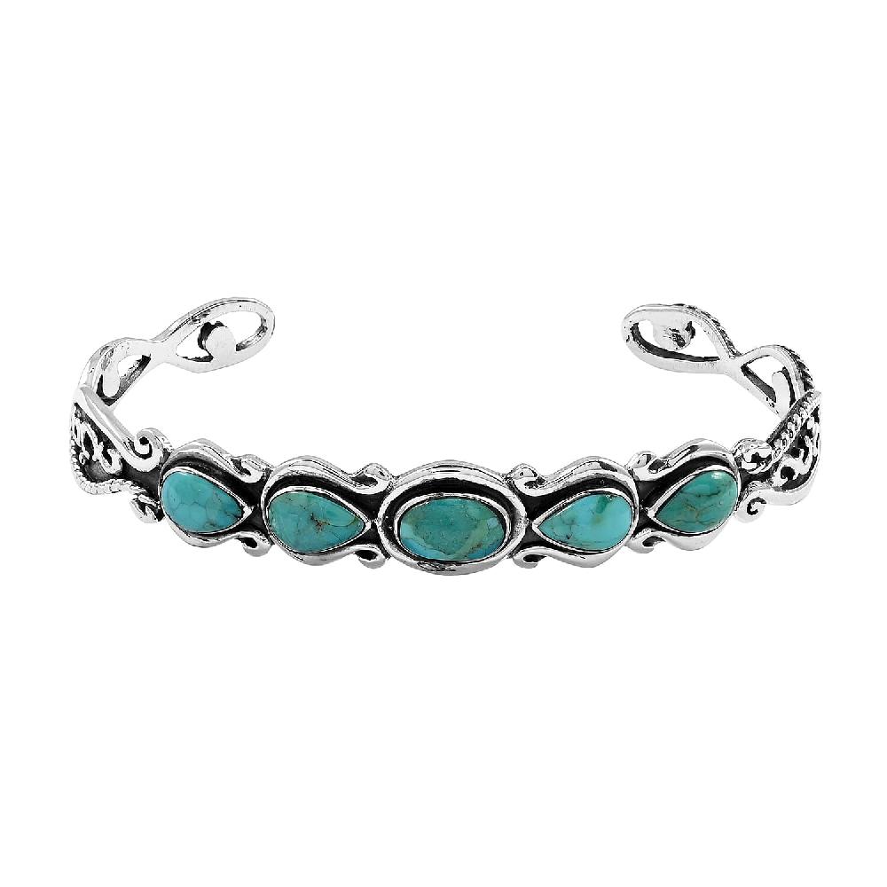shop lc Santa Fe Style Turquoise Cuff Bracelet in Sterling Silver (7.00 In) 2.50 ctw
