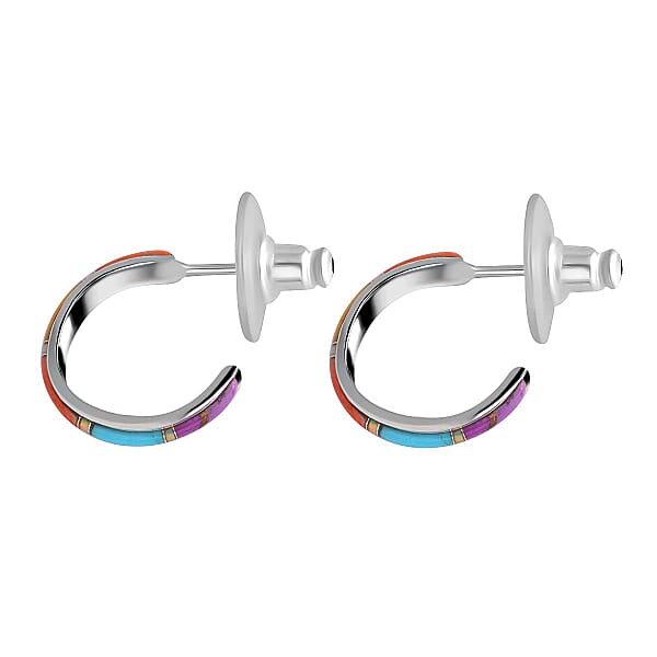 Shop Lc Santa Fe Style Turquoise J-Hoop Earrings For Women In Sterling Silver Boho Western Jewelry
