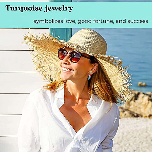 Shop Lc Santa Fe Style Turquoise J-Hoop Earrings For Women In Sterling Silver Boho Western Jewelry