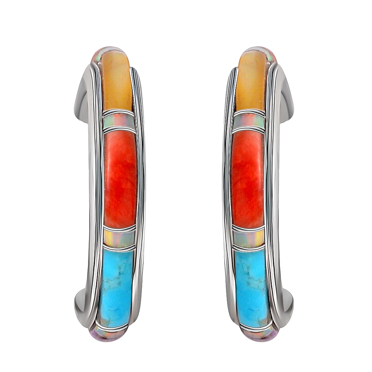 shop lc Santa Fe Style Turquoise J-Hoop Earrings for Women in Sterling Silver Boho Western Jewelry