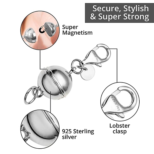 Shop Lc Set Of 12 Rhodium 14K YG And RG Over Sterling Silver 9mm Round Magnetic Lock With Lobster Clasp (29.64 G) (Del. In 10-12 Days)