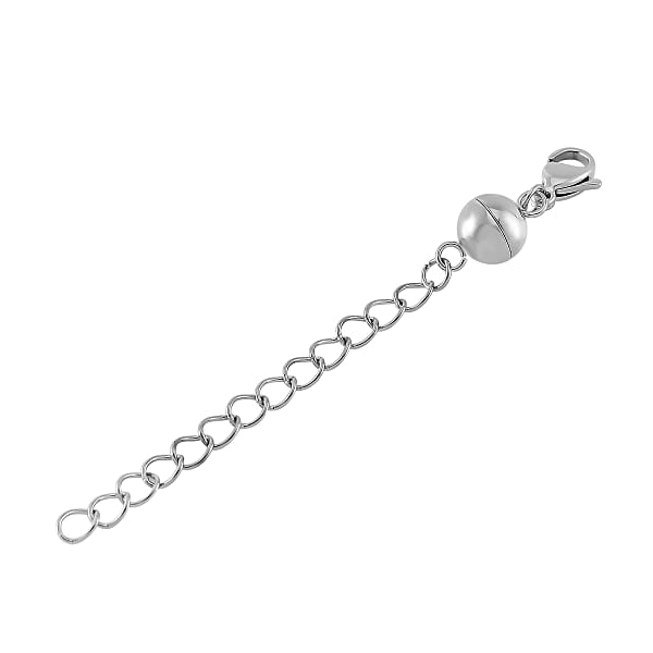 Shop Lc Set Of 2 -11mm Lobster Lock With 8mm Magnetic Lock And 2 Inch Extender Chain In Rhodium Over Stainless Steel