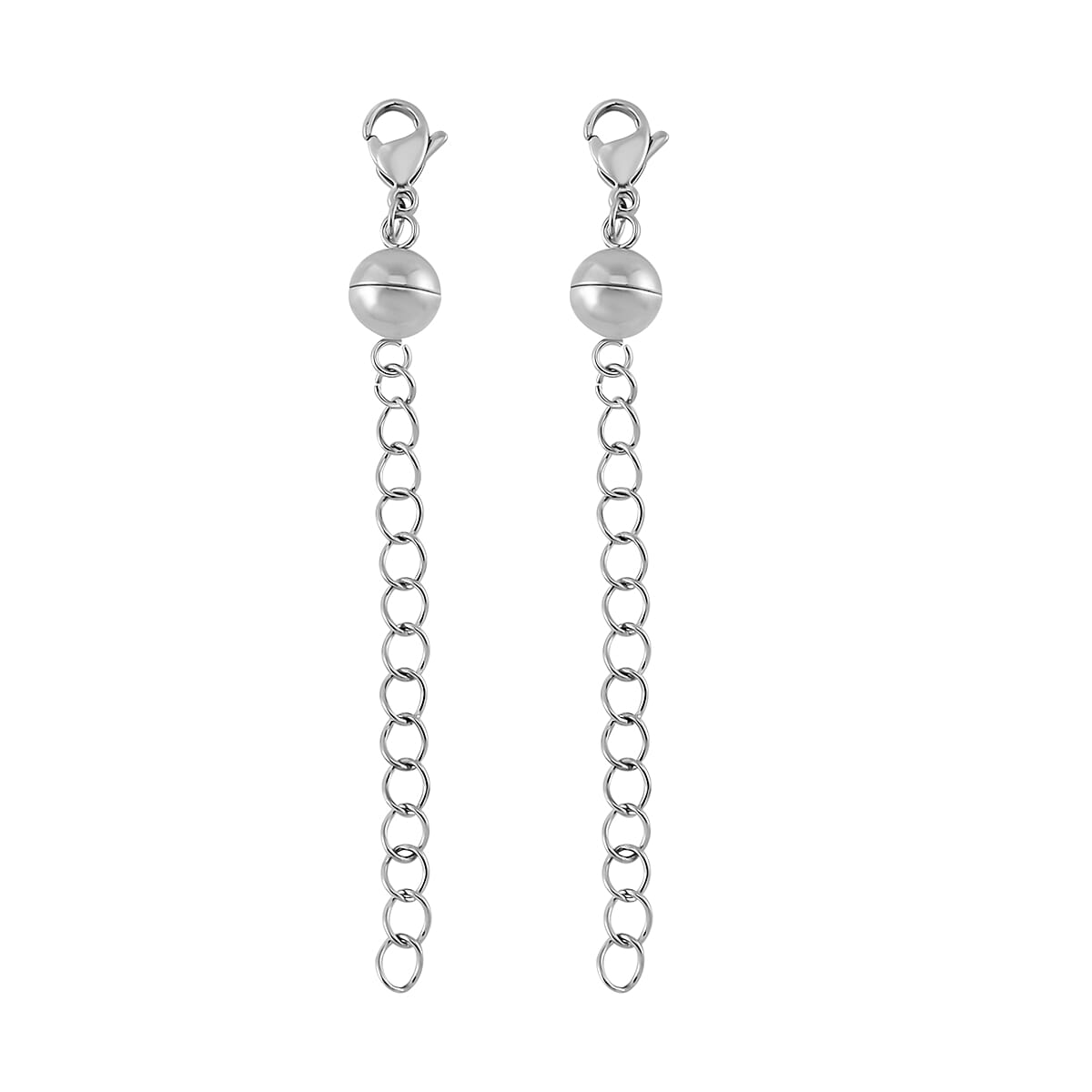 shop lc Set of 2 -11mm Lobster Lock with 8mm Magnetic Lock and 2 Inch Extender Chain in Rhodium Over Stainless Steel