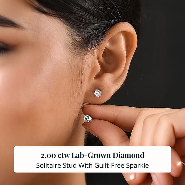 Shop Lc Set Of 2 14K Yellow And White Gold Luxuriant Lab Grown Diamond (G SI1) Solitaire Stud Earrings 2.00 Ctw (Del. In 10-12 Days)