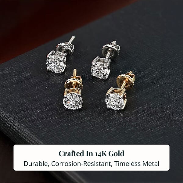 Shop Lc Set Of 2 14K Yellow And White Gold Luxuriant Lab Grown Diamond (G SI1) Solitaire Stud Earrings 2.00 Ctw (Del. In 10-12 Days)