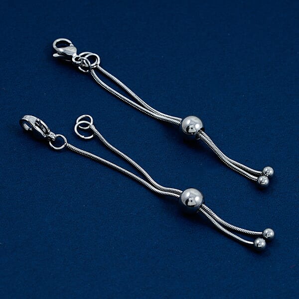 Shop Lc Set Of 2 9mm Lobster Lock With 2 Inch Snake Extender Chain 6mm Adjusting Beads In Rhodium Over Stainless Steel