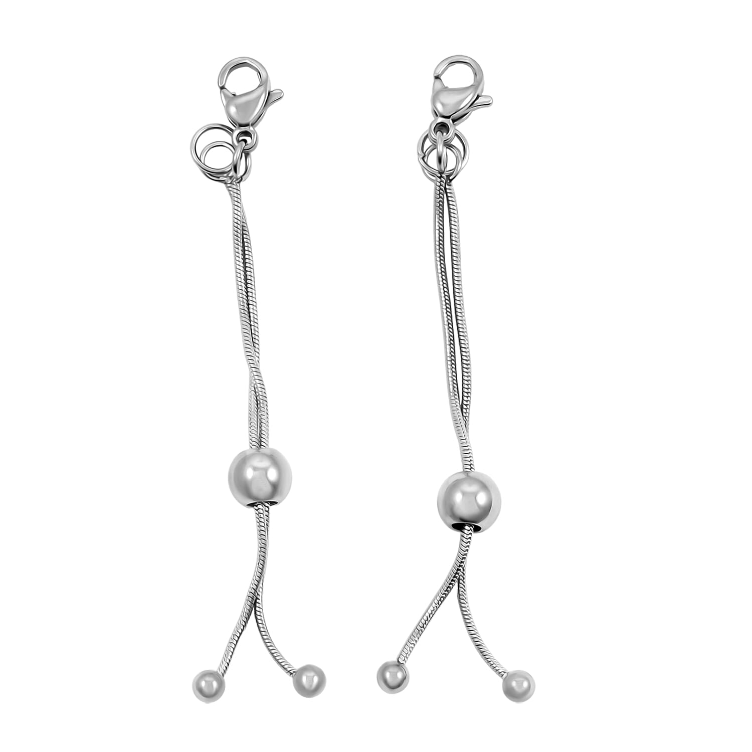 shop lc Set of 2 9mm Lobster Lock with 2 Inch Snake Extender Chain 6mm Adjusting Beads in Rhodium Over Stainless Steel