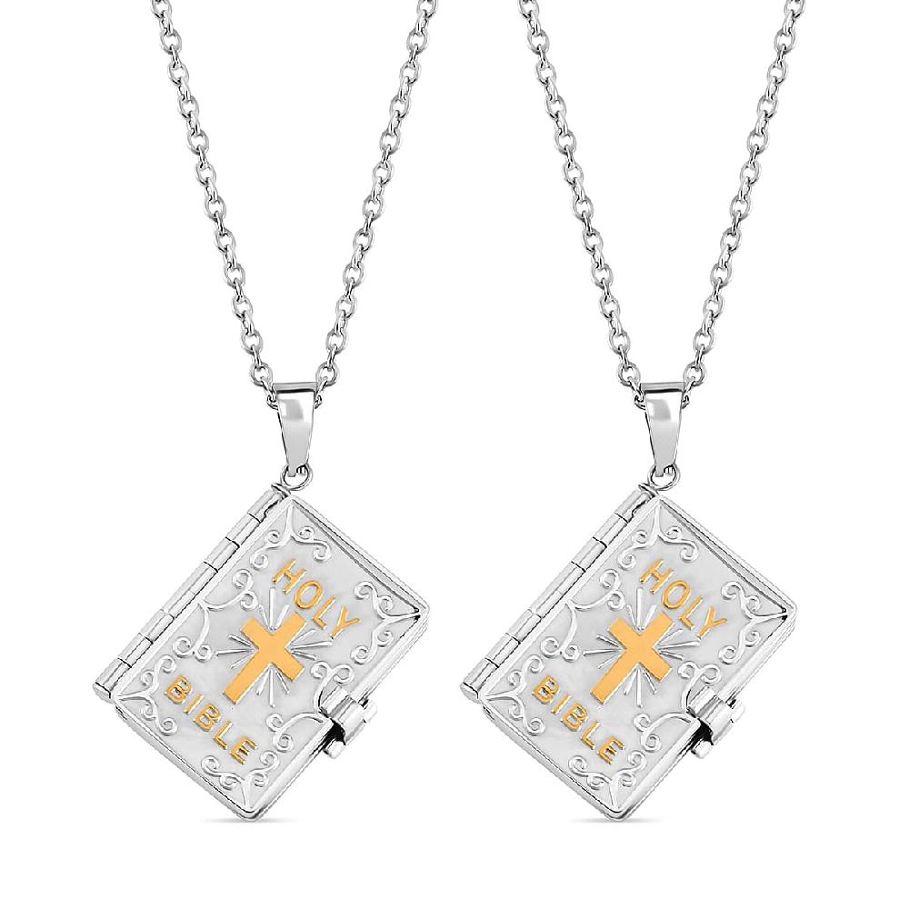 shop lc Set of 2 Bible Pendant Necklace (24 Inches) in ION Plated YG and Steel (Del. In 10-12 Days)