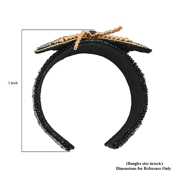 Shop Lc Set Of 2 Black Seed Beaded Butterfly Cuff Bracelet And Earrings In Goldtone