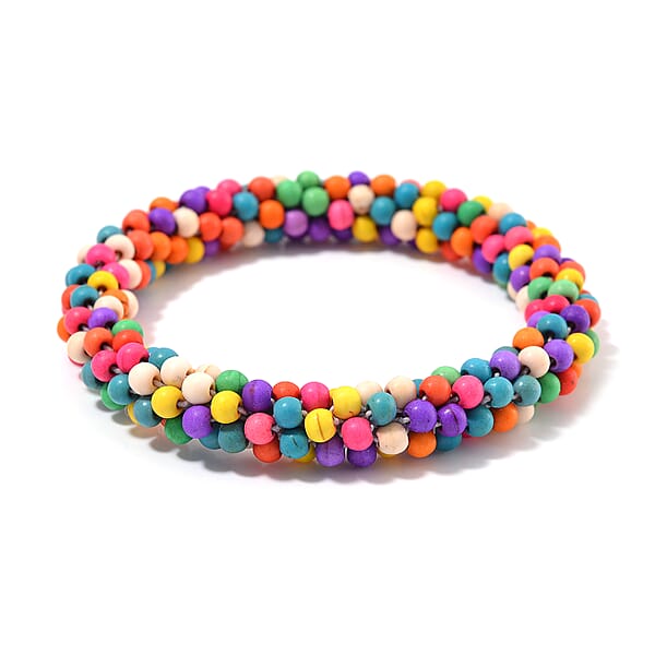 Shop Lc Set Of 2 Constituted Multi Color Howlite 116.00 Ctw Beaded Woven Bracelet (6.5-7In) And Earrings In Stainless Steel