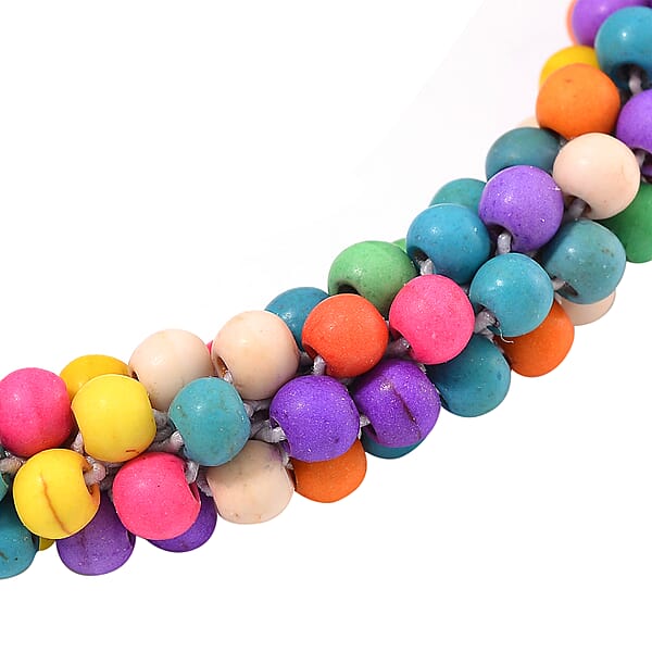 Shop Lc Set Of 2 Constituted Multi Color Howlite 116.00 Ctw Beaded Woven Bracelet (6.5-7In) And Earrings In Stainless Steel