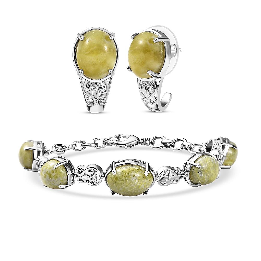 shop lc Set of 2 Karis Connemara Marble and White Zircon 29.10 ctw Hoop Earrings and Bracelet (7.25In) in Platinum Bond