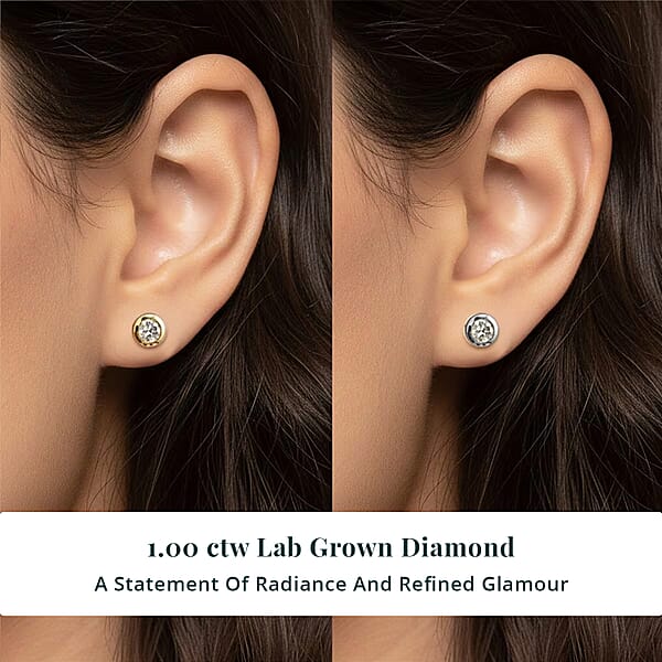 Shop Lc Set Of 2 - Luxuriant Lab Grown Diamond (G-H SI) Solitaire Stud Earrings In 18K Vermeil Yellow Gold And Rhodium Over Sterling Silver 1.00 Ctw (Del. In 10-12 Days)