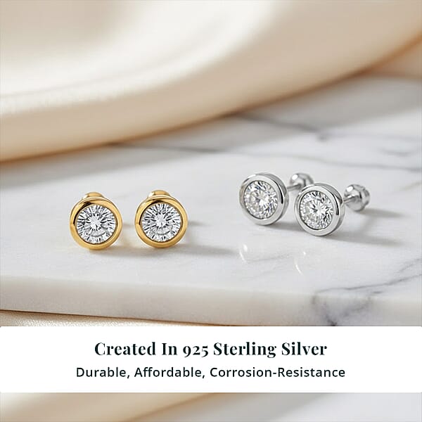 Shop Lc Set Of 2 - Luxuriant Lab Grown Diamond (G-H SI) Solitaire Stud Earrings In 18K Vermeil Yellow Gold And Rhodium Over Sterling Silver 1.00 Ctw (Del. In 10-12 Days)