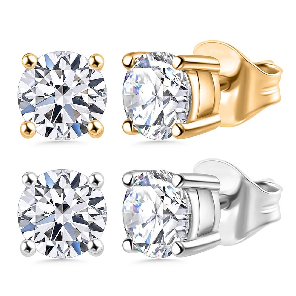 shop lc Set of 2 Luxuriant Lab Grown Diamond (G-H SI) Solitaire Stud Earrings in Vermeil YG and Platinum Over Sterling Silver 2.00 ctw (Del. In 10-12 Days)