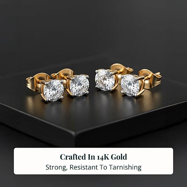 Shop Lc Set Of 2 Luxuriant Lab Grown Diamond G SI1 2.00 Ctw Solitaire Stud Earrings In 14K Yellow Gold