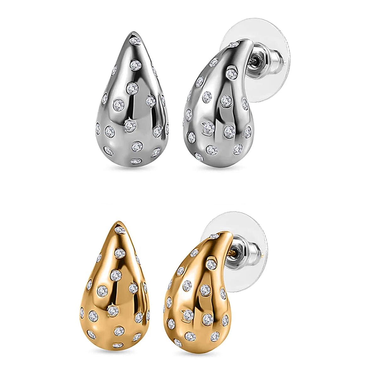 shop lc Set of 2 Moissanite Raindrop Tear Drop Statement Earrings in Vermeil YG and Platinum Over Sterling Silver 1.90 ctw