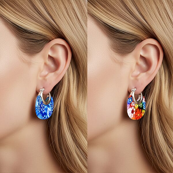 Shop Lc Set Of 2 Multi Color And Blue Color Murano Style Basket Earrings In Stainless Steel (Del. In 10-12 Days)