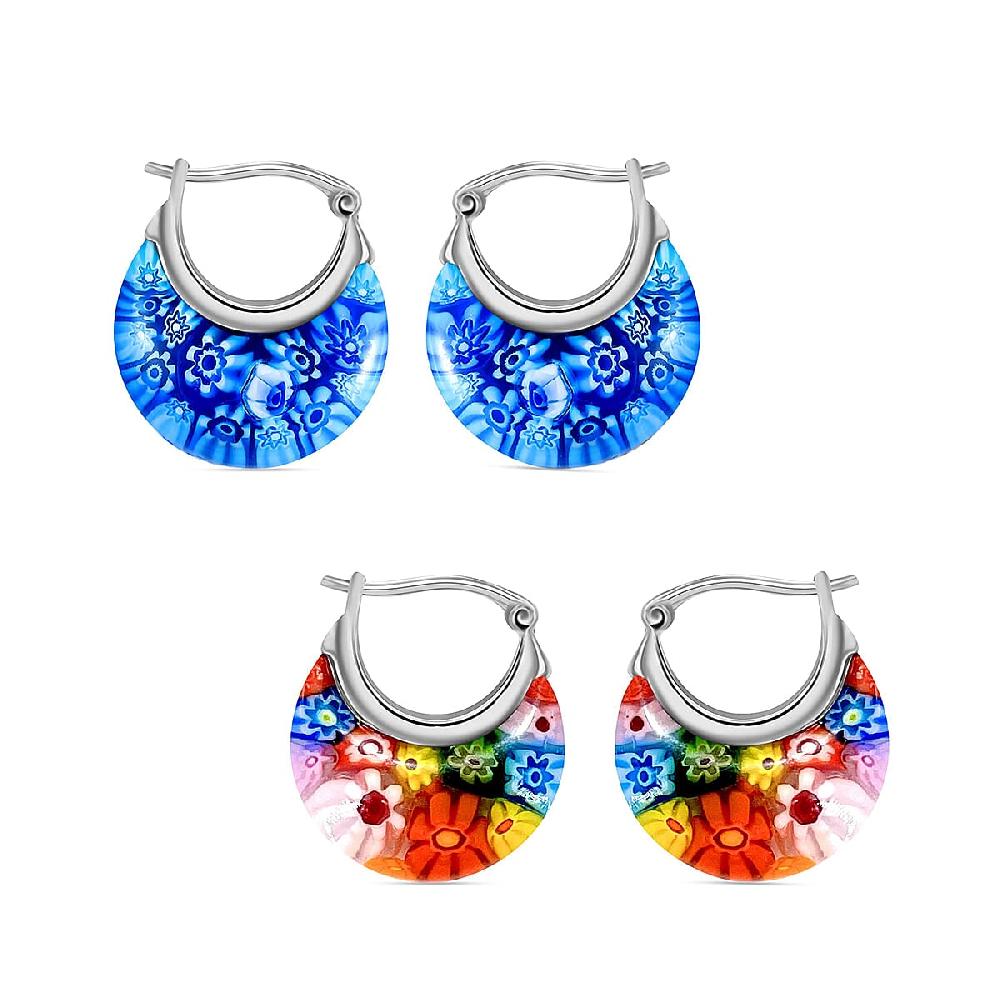shop lc Set Of 2 Multi Color and Blue Color Murano Style Basket Earrings in Stainless Steel (Del. In 10-12 Days)