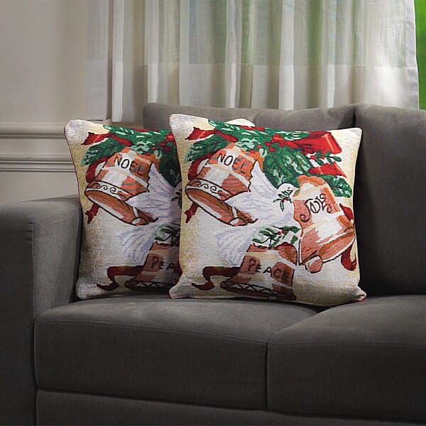 Shop Lc Set Of 2 Multi Color Christmas Bells Jacquard Woven Cushion Covers Pillow Protectors Pillow Cover Pillow Shams Pillow Case Covers