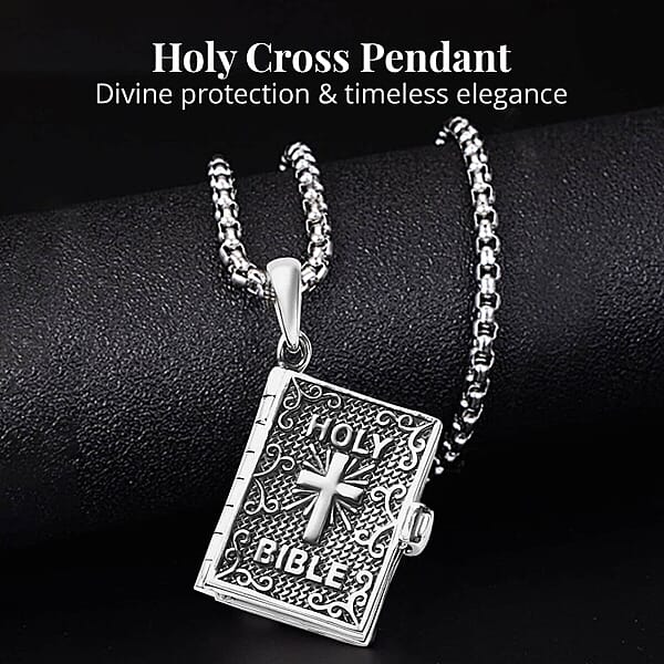 Shop Lc Set Of 2 Openable Holy Cross Bible Pendant In Sterling Silver With Stainless Steel Necklace (20 Inches) (Del. In 10-12 Days)