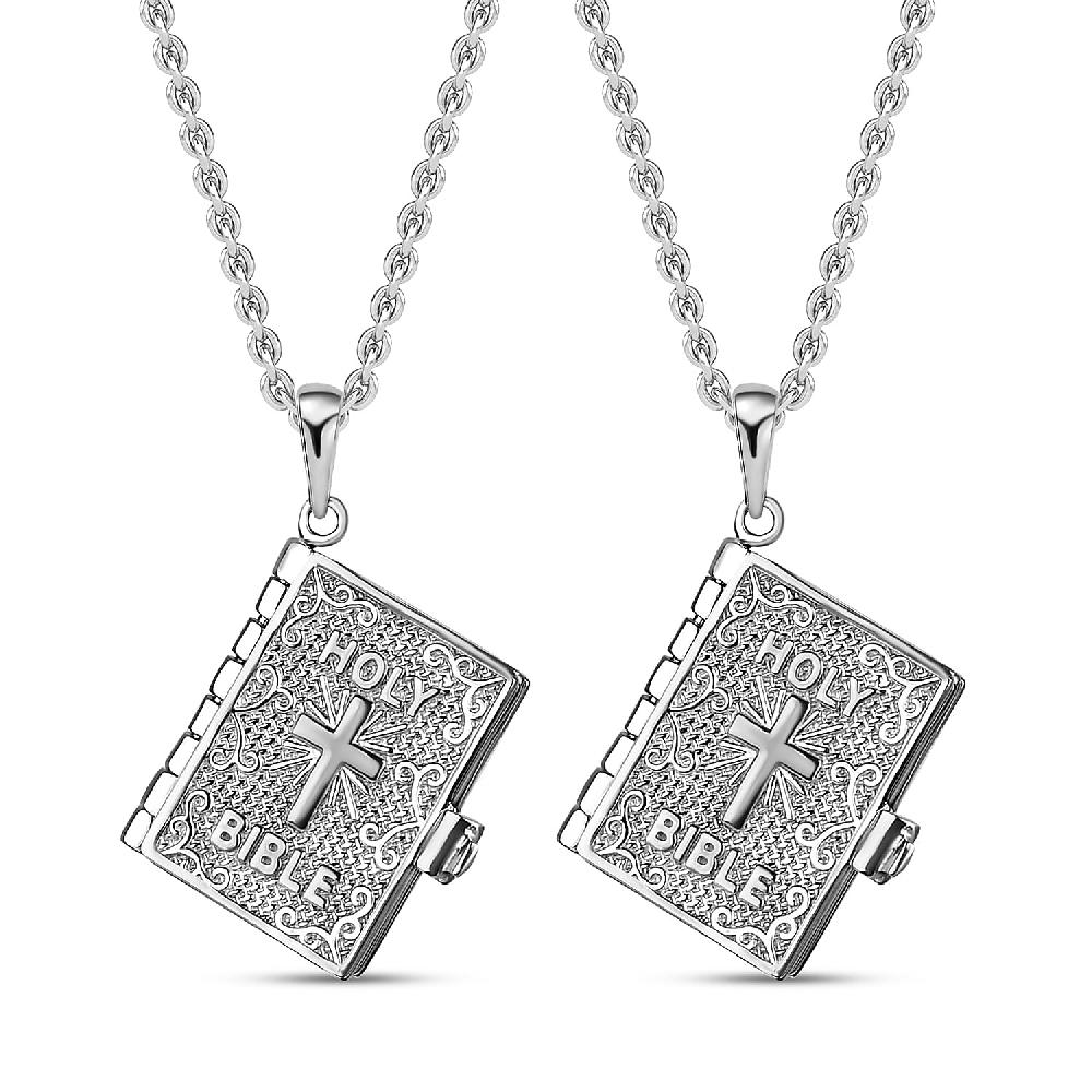 shop lc Set of 2 Openable Holy Cross Bible Pendant in Sterling Silver with Stainless Steel Necklace (20 Inches) (Del. In 10-12 Days)
