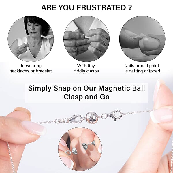 Shop Lc Set Of 2 Rhodium Over Sterling Silver Magnetic Lock Jewelry Lock With Lobster Clasp Silver Jewelry Clasp Round Magnetic Lock In Silver 2.50 Grams