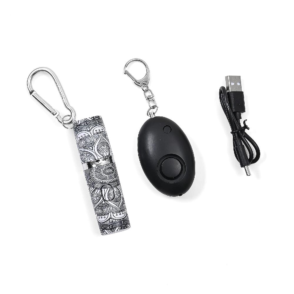 shop lc Set of 2 Solid Oval and Tribal Pattern Lipstick Shape Personal Safety Siren Alarm Key Chain