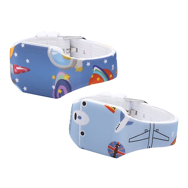 Shop Lc Set Of 2 Strada Electronic Movement LED Watch With Rocket And Plane Pattern Silicone Strap