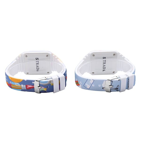 Shop Lc Set Of 2 Strada Electronic Movement LED Watch With Rocket And Plane Pattern Silicone Strap