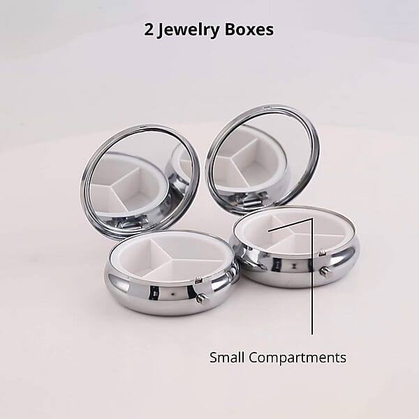 Shop Lc Set Of 2pcs White & Black Austrian Crystal & Mirror Jewelry Box In Silvertone
