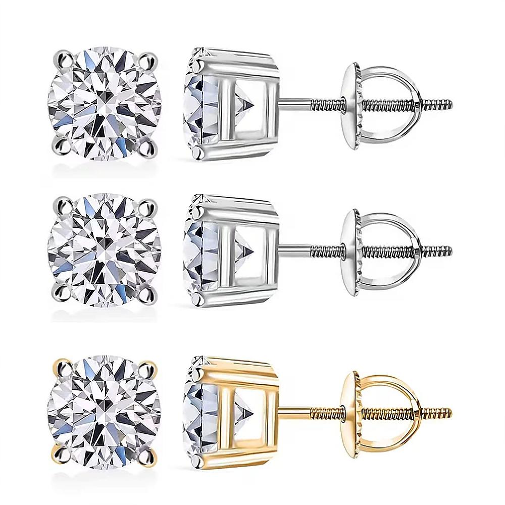 shop lc Set of 3 14K White and Yellow Gold Luxuriant Lab Grown Diamond (G SI1) Solitaire Stud Earrings 3.00 ctw (Del. In 10-12 Days)