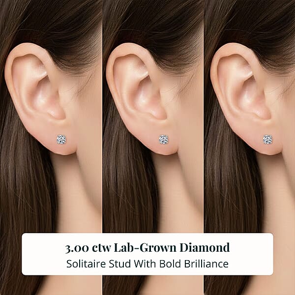 Shop Lc Set Of 3 14K Yellow And White Gold Luxuriant Lab Grown Diamond (G SI1) Solitaire Stud Earrings 3.00 Ctw (Del. In 10-12 Days)