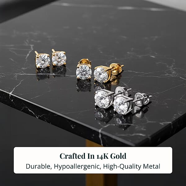 Shop Lc Set Of 3 14K Yellow And White Gold Luxuriant Lab Grown Diamond (G SI1) Solitaire Stud Earrings 3.00 Ctw (Del. In 10-12 Days)