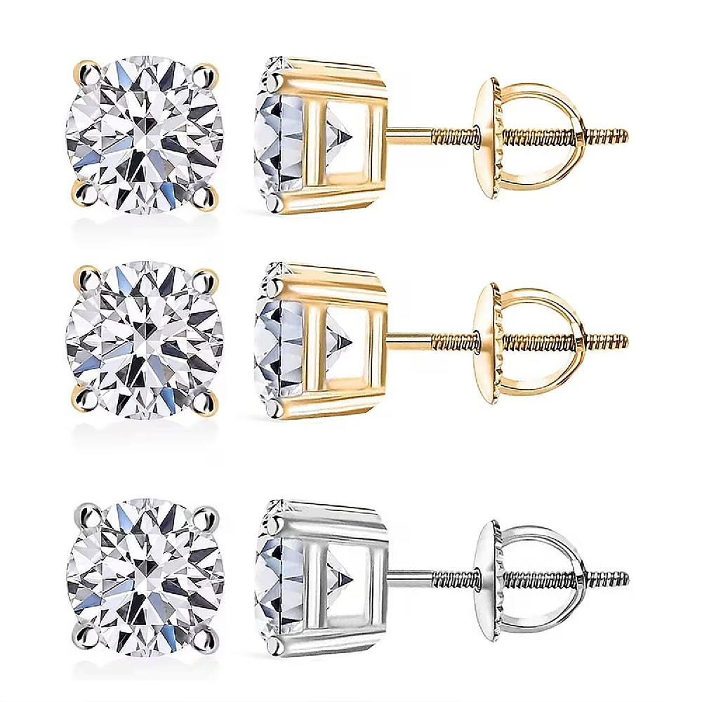 shop lc Set of 3 14K Yellow and White Gold Luxuriant Lab Grown Diamond (G SI1) Solitaire Stud Earrings 3.00 ctw (Del. In 10-12 Days)