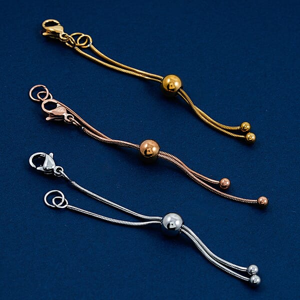Shop Lc Set Of 3 - 9mm Lobster Lock With Each Side 2 Inch Snake Extender Chain 6mm Adjusting Beads In ION Plated YRG And Stainless Steel