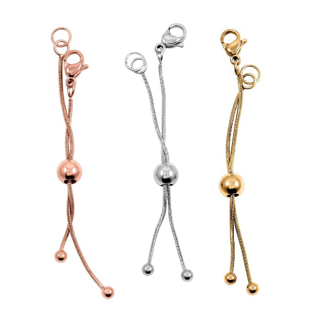 shop lc Set of 3 - 9mm Lobster Lock with Each side 2 Inch Snake Extender Chain 6mm Adjusting Beads in ION Plated YRG and Stainless Steel