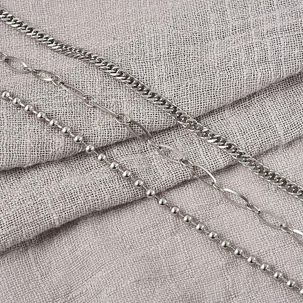 Shop Lc Set Of 3 Beaded Double Woven Four Sided & Paper Clip Bracelet In Stainless Steel (7-8.50 In)