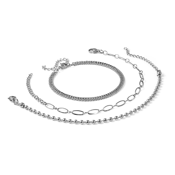 Shop Lc Set Of 3 Beaded Double Woven Four Sided & Paper Clip Bracelet In Stainless Steel (7-8.50 In)