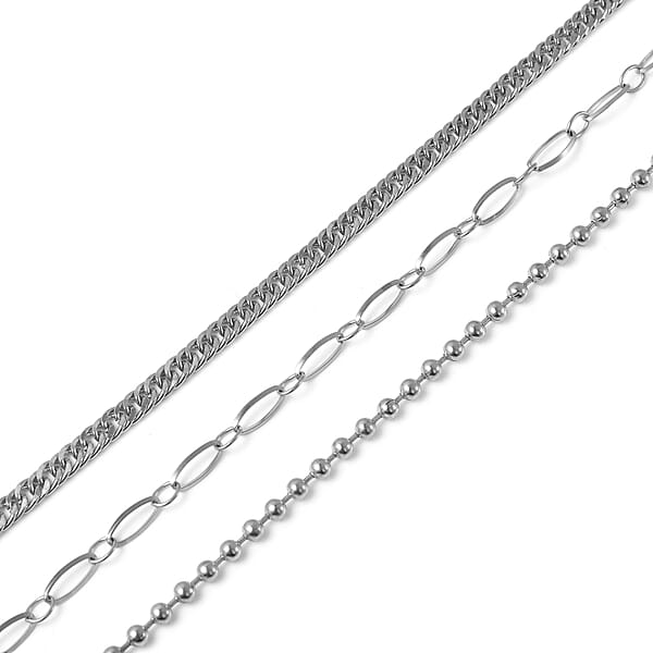 Shop Lc Set Of 3 Beaded Double Woven Four Sided & Paper Clip Bracelet In Stainless Steel (7-8.50 In)