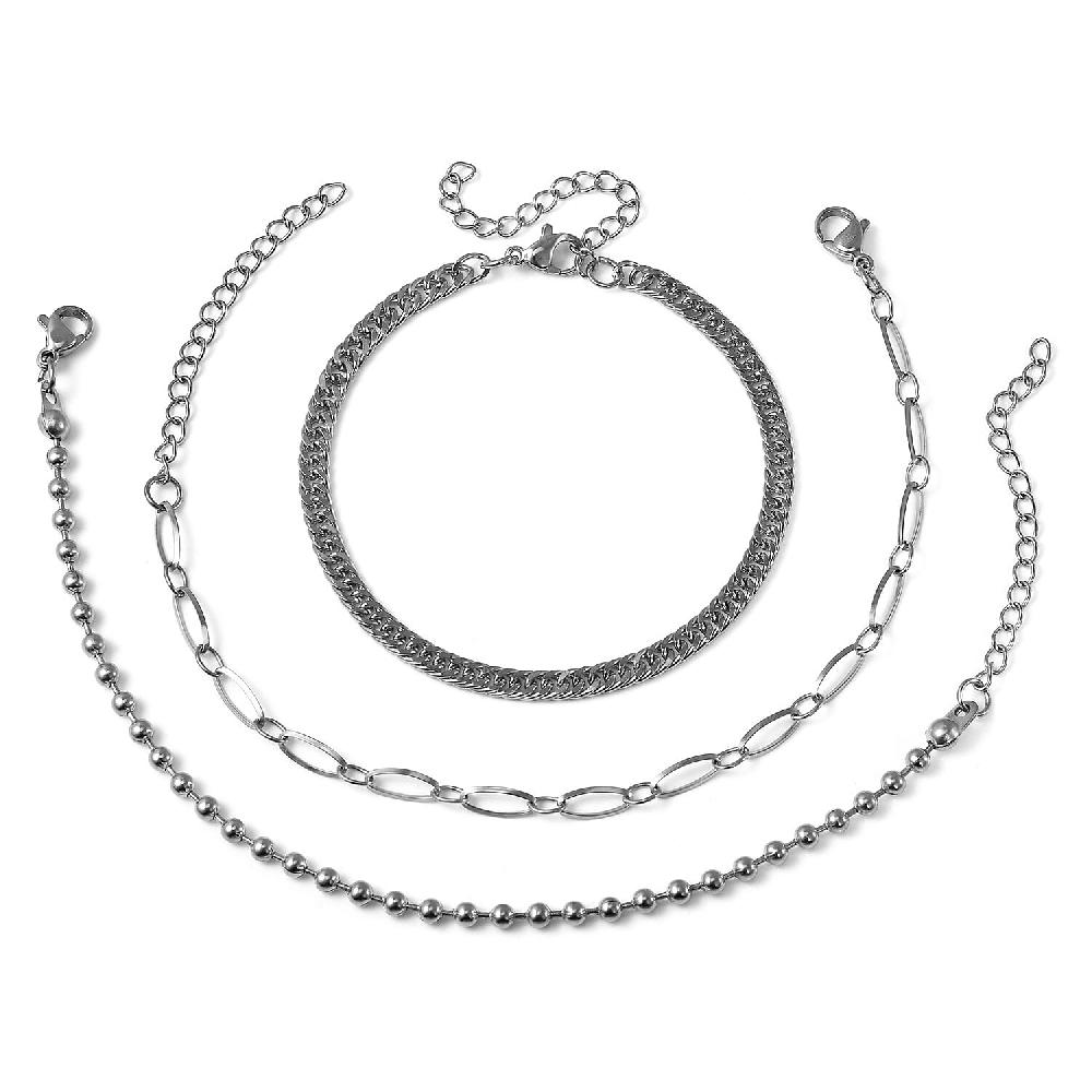 shop lc Set of 3 Beaded Double Woven Four Sided & Paper Clip Bracelet in Stainless Steel (7-8.50 In)
