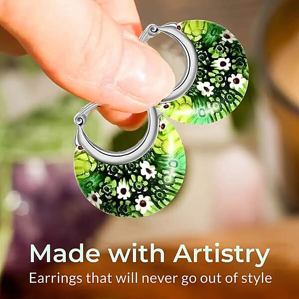 Shop Lc Set Of 3 Blue Green And Multi Color Murano Style Basket Earrings In Stainless Steel (Del. In 10-12 Days)