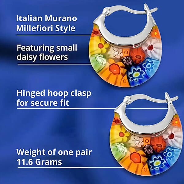 Shop Lc Set Of 3 Blue Green And Multi Color Murano Style Basket Earrings In Stainless Steel (Del. In 10-12 Days)
